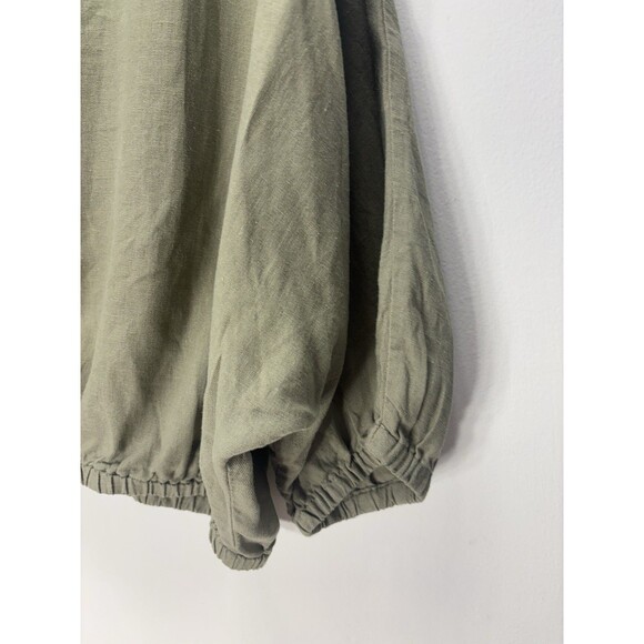 Kendal + Kylie Cropped Top Womens Linen Blend Green Balloon Lagenlook Boho Sz M - Picture 7 of 13